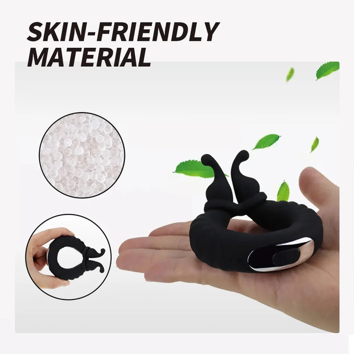 Vibrating Penis Ring, Penis Ring with Rabbit Design, Rechargeable Silicone Adult Toys Couples Vibrator with 10 Vibration Modes, Sex Toys for Men Couples, Black