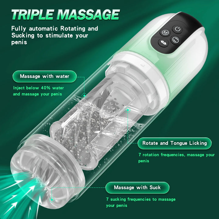 2 in 1 Automatic Male Masturbator, Fully Waterproof Male Masturbators Sex Toy with Tongue Lick Rotation & Suction Modes, Stroker Adult Male Sex Toys for Men