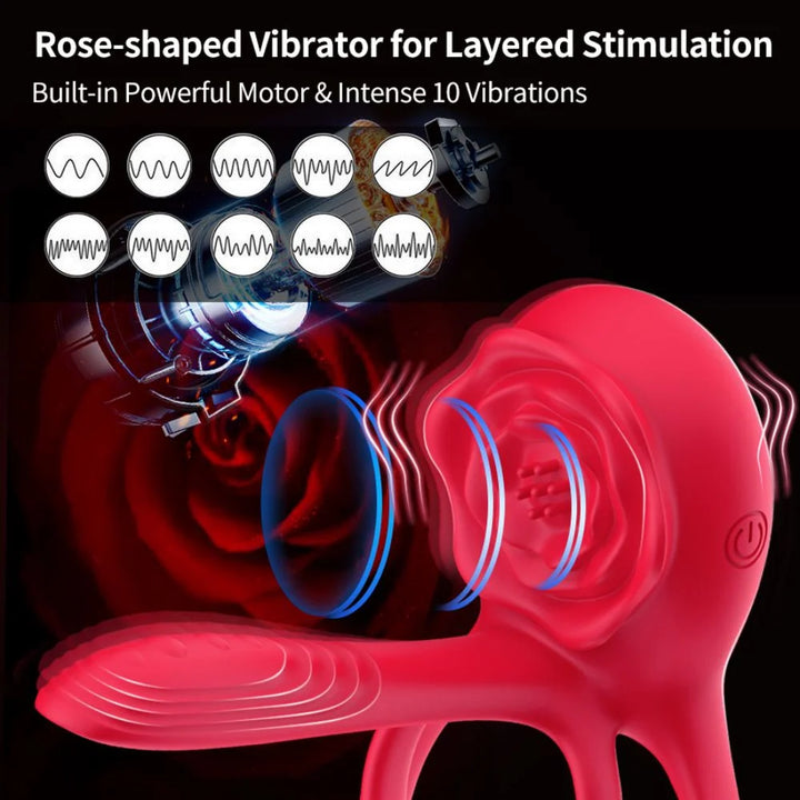 Penis Sleeve with with Rose Vibrator,10 Vibrations Mode APP Remote Control Penis Ring Clitoris Vibrator,Couples Adult Sex Toys for Men Women