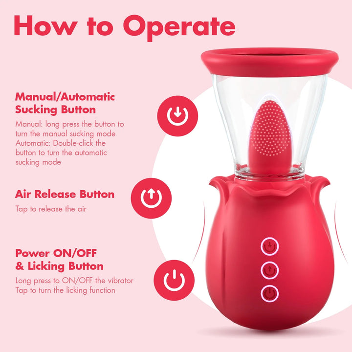 Rose Sex Toy with 2 Suction Cups, Adult Toys for Female Licking Vibrator with Sucking, Rose Sex Stimulator for Woman Couples