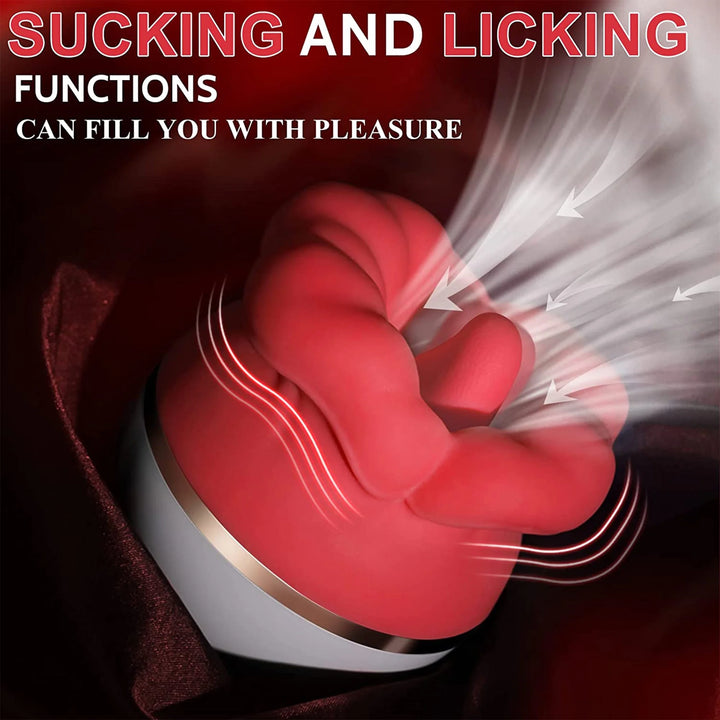Rose Toys for Woman Tongue Licking Suction Vibrator with 3 Suction Modes 5 Vibrations Nipple Toy Vibrator Sex Toys,Red