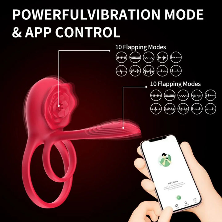 Penis Sleeve with with Rose Vibrator,10 Vibrations Mode APP Remote Control Penis Ring Clitoris Vibrator,Couples Adult Sex Toys for Men Women