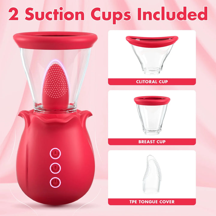 Rose Sex Toy with 2 Suction Cups, Adult Toys for Female Licking Vibrator with Sucking, Rose Sex Stimulator for Woman Couples