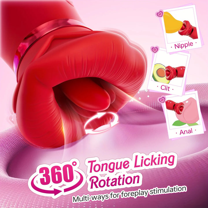 4 in 1 Mouth Sucking Vibrator Rose Sex Toy, Tongue Vibrator Tongue Licking Sucking Adult Sex Toys, Female Couples Sex Toys