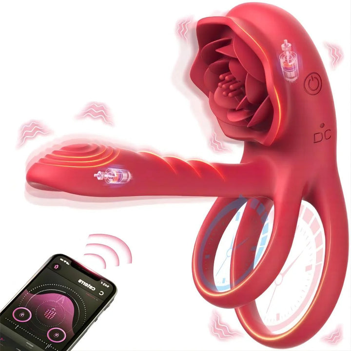 Penis Sleeve with with Rose Vibrator,10 Vibrations Mode APP Remote Control Penis Ring Clitoris Vibrator,Couples Adult Sex Toys for Men Women