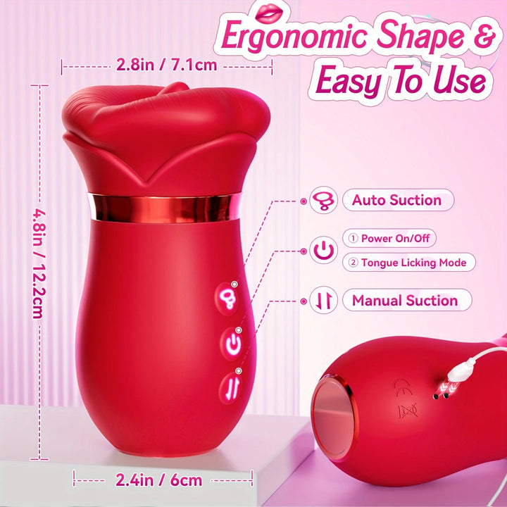 4 in 1 Mouth Sucking Vibrator Rose Sex Toy, Tongue Vibrator Tongue Licking Sucking Adult Sex Toys, Female Couples Sex Toys