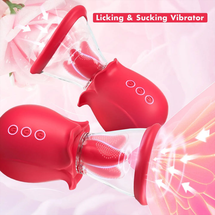 Rose Sex Toy with 2 Suction Cups, Adult Toys for Female Licking Vibrator with Sucking, Rose Sex Stimulator for Woman Couples