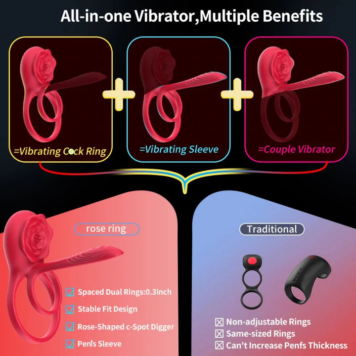 Penis Sleeve with with Rose Vibrator,10 Vibrations Mode APP Remote Control Penis Ring Clitoris Vibrator,Couples Adult Sex Toys for Men Women