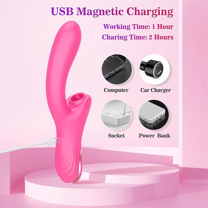 Vibrator Dildo for Women Sucking Clitoris Stimulator G-Spot Massager Adults Goods Sex Toys-Rose Red