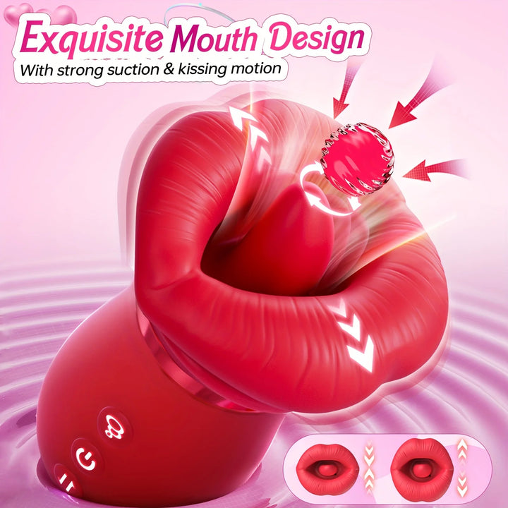 4 in 1 Mouth Sucking Vibrator Rose Sex Toy, Tongue Vibrator Tongue Licking Sucking Adult Sex Toys, Female Couples Sex Toys