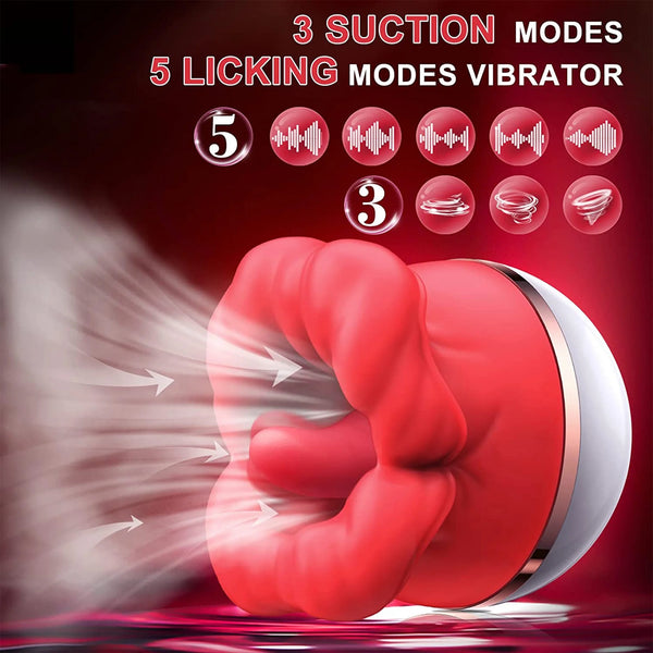 Rose Toys for Woman Tongue Licking Suction Vibrator with 3 Suction Modes 5 Vibrations Nipple Toy Vibrator Sex Toys,Red