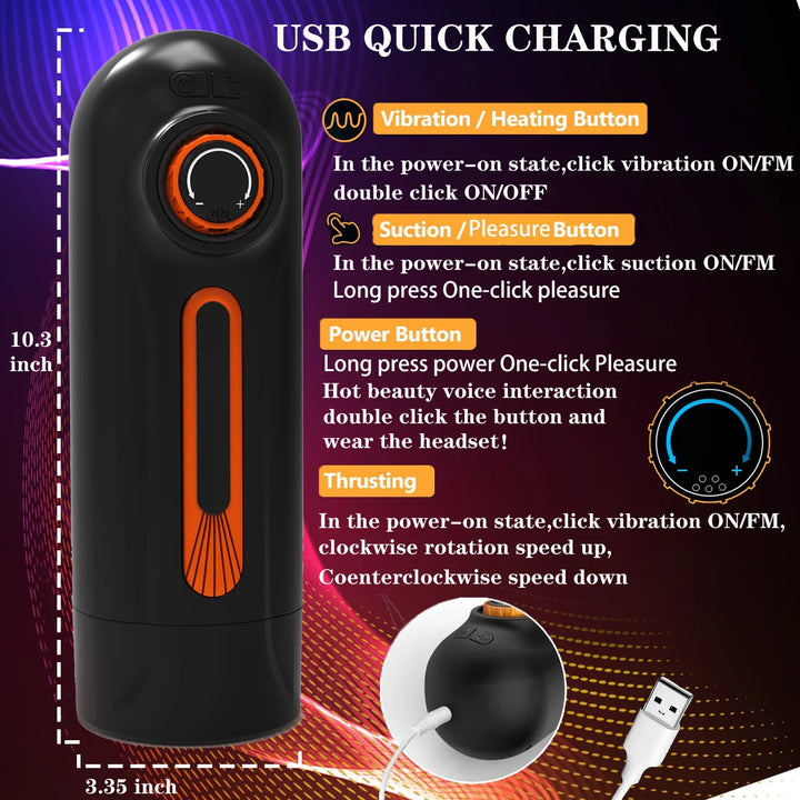 4 in 1 Automatic Male Masturbators Sex Toys for Men, with 10 Thrusting & 10 Vibrating & 4 Sucking Modes, 40 ℃ Heating Stroker Self-Pleasure Masturbation Adult Toy