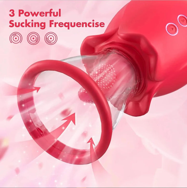 Rose Sex Toy with 2 Suction Cups, Adult Toys for Female Licking Vibrator with Sucking, Rose Sex Stimulator for Woman Couples