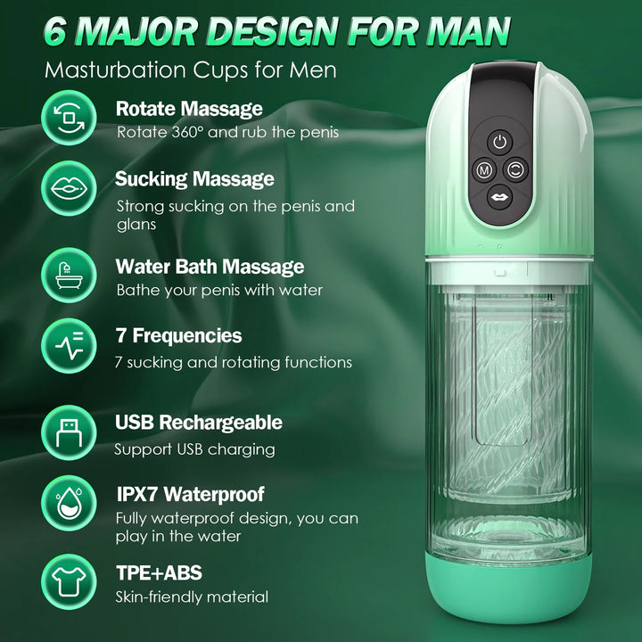 2 in 1 Automatic Male Masturbator, Fully Waterproof Male Masturbators Sex Toy with Tongue Lick Rotation & Suction Modes, Stroker Adult Male Sex Toys for Men