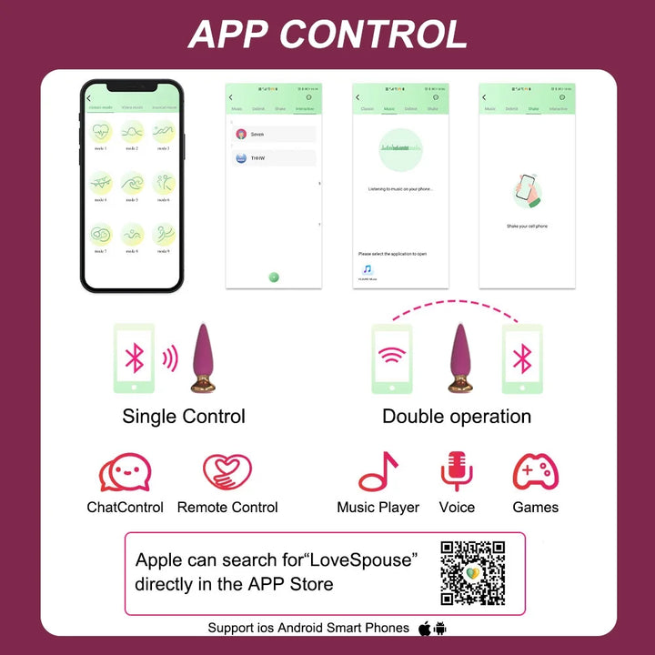 APP Control Vibrating Butt Plug Vibrator 10 Vibration Modes Massager Adult Toys for Women Men