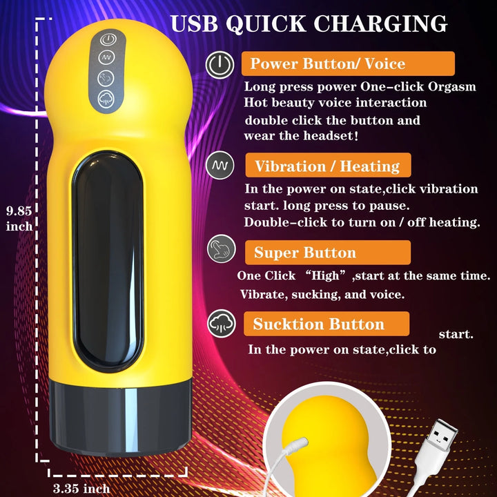 AJDOLL Male Masturbator Cup Sex Toys with 10 Vibrating & 4 Sucking & Voice Function & Heating Modes LED Stroker Adult Toy for Men Self-Pleasure Masturbation