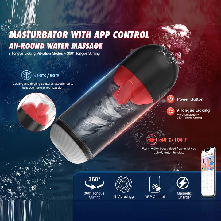 AYIYUN Automatic Male Masturbator, Fully Waterproof Male Masturbators APP Remote Control Sex Toy with Tongue Licking Vibration & 360° Rotation Modes, Stroker Adult Toys for Men