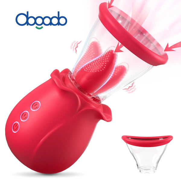Rose Sex Toy with 2 Suction Cups, Adult Toys for Female Licking Vibrator with Sucking, Rose Sex Stimulator for Woman Couples