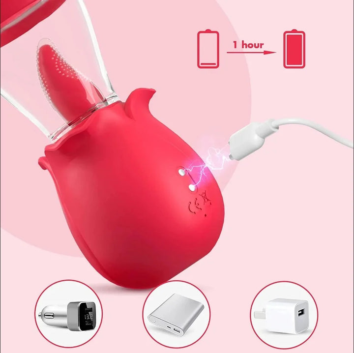 Rose Sex Toy with 2 Suction Cups, Adult Toys for Female Licking Vibrator with Sucking, Rose Sex Stimulator for Woman Couples