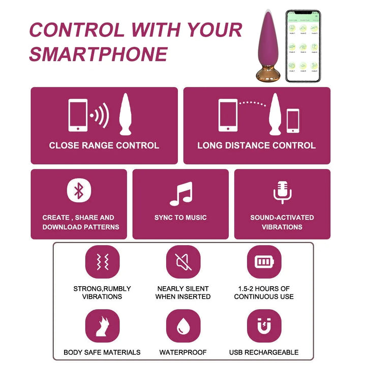 APP Control Vibrating Butt Plug Vibrator 10 Vibration Modes Massager Adult Toys for Women Men