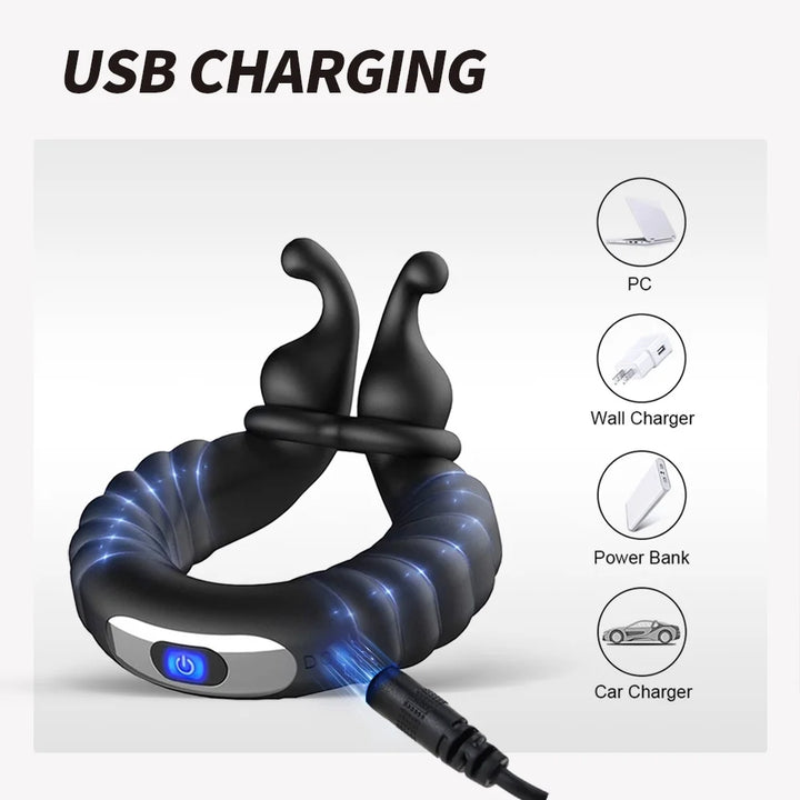 Vibrating Penis Ring, Penis Ring with Rabbit Design, Rechargeable Silicone Adult Toys Couples Vibrator with 10 Vibration Modes, Sex Toys for Men Couples, Black